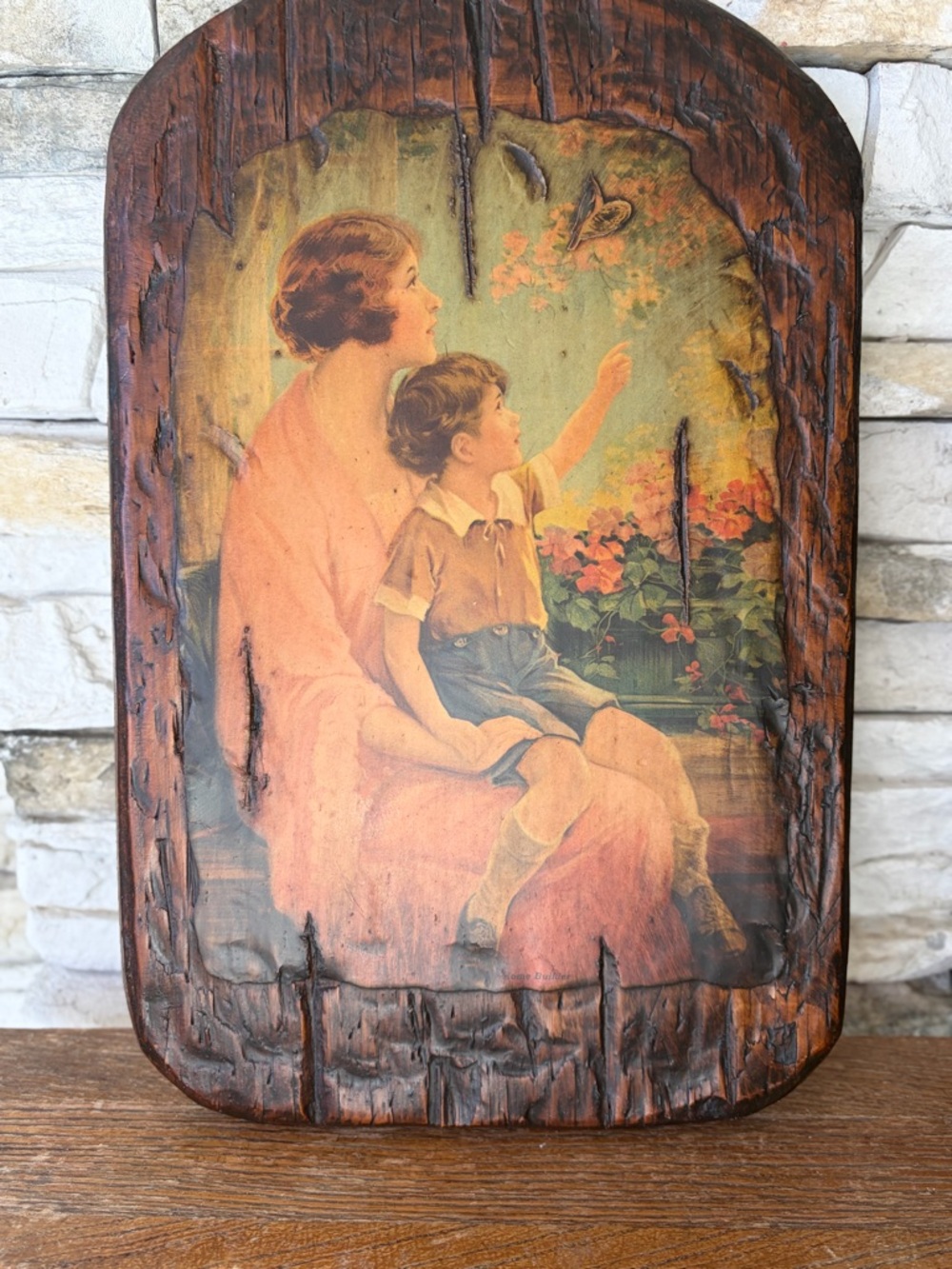 Print Board Mount Plaque Rustic Edwardian Mother Boy Bessie Pease Gutmann VTG